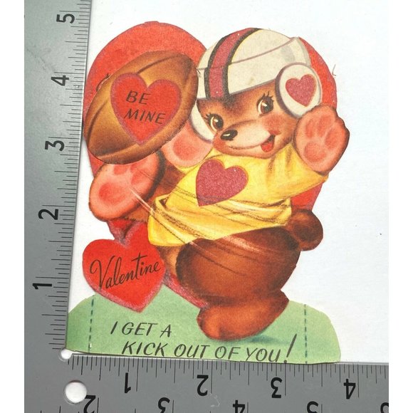 Anthropomorphic Bear Valentine Greeting Card Football Player Vintage 1940s - Picture 3 of 4